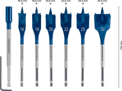 Bosch 7x EXPERT Self Cut Speed Spade Drill Bit Set (for Softwood, Particleboard, Ø 16-32 mm, Professional Accessory Rotary Drill/Drivers)