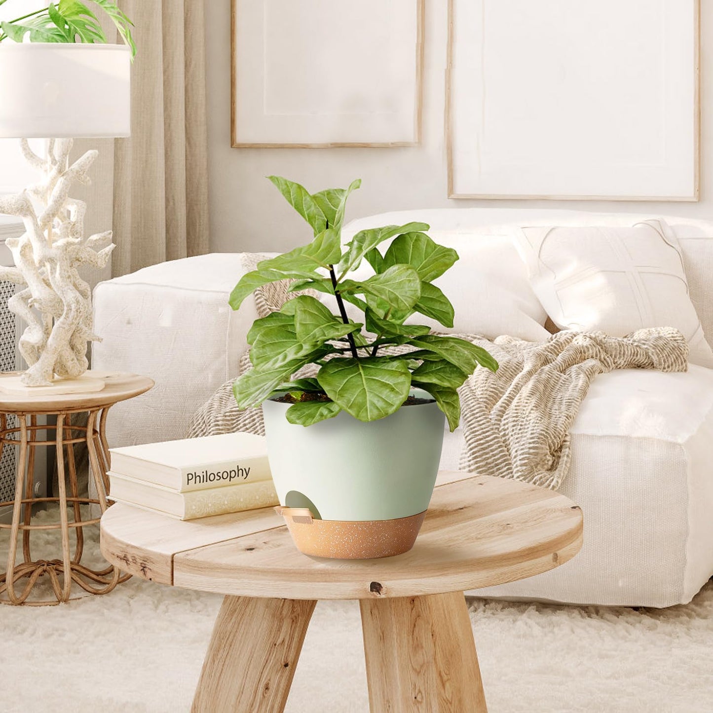 SE SUN-E Self Watering Plant Pot with Drainage Hole,Plant Pots Outdoor Flower Pots for Indoor Plants,Modern Green Plastic Self Watering Planters Succulent Pot 7pcs/Set