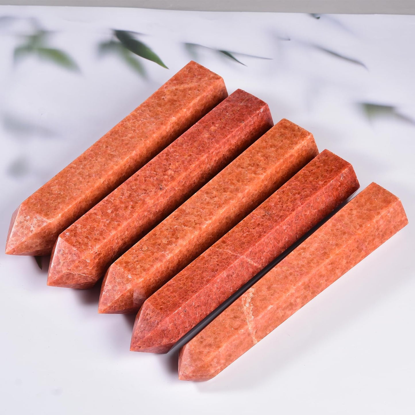 JIC Gem Large Sunstone Obelisk Tower Points Healing Crystal Wand 6 Faceted Quartz Crystals Tower Wand Home Decor Reiki Healing 1.7-2.2 Lbs