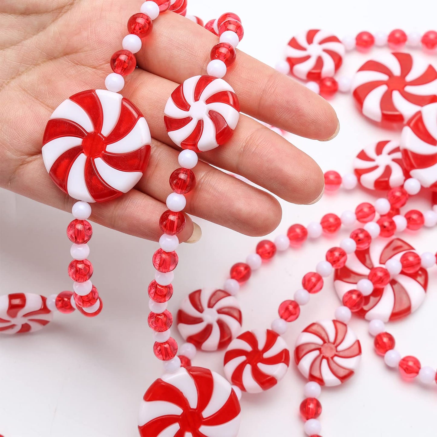 2 Pieces 19.6 ft Plastic Christmas Candy Cane Garland - Xmas Tree, Wreath, Fence & Fireplace Decor