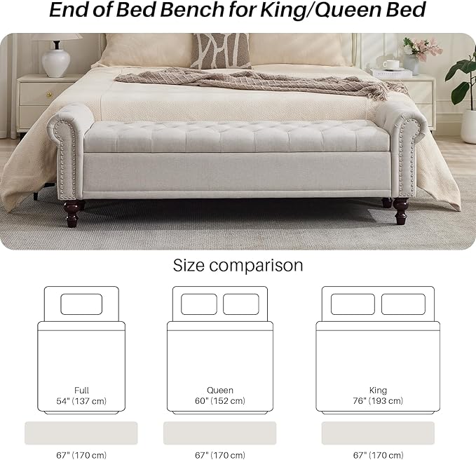 SOFTHION Storage Bench for Bedroom, Upholstered Linen Storage Ottoman