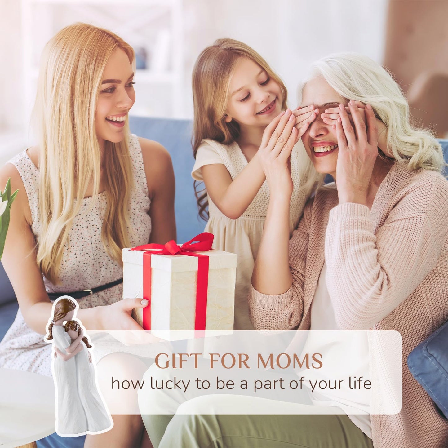 Storieme Mother Daughter Figurines Gift: Hand-Painted Mother Embracing Daughter Resin Figurines Sculpture - Heartfelt Gift for Moms on Mother's Day Birthday Christmas