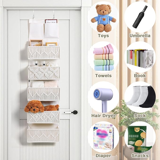ANTIS'S HOME Over the Door Organizer Macrame Boho Nursery Storage