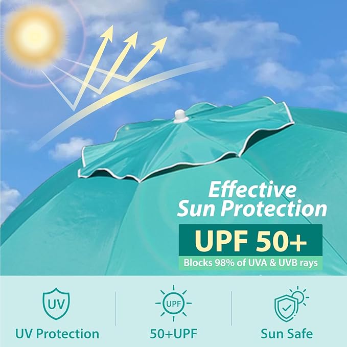 AMMSUN Shade Umbrella, Premium Portable Umbrella with Stand, 6.5ft Lightweight Free Standing Canopy for Sporting Games, Adjustable Instant Sun Protection and Easy to Carry, Turquoise