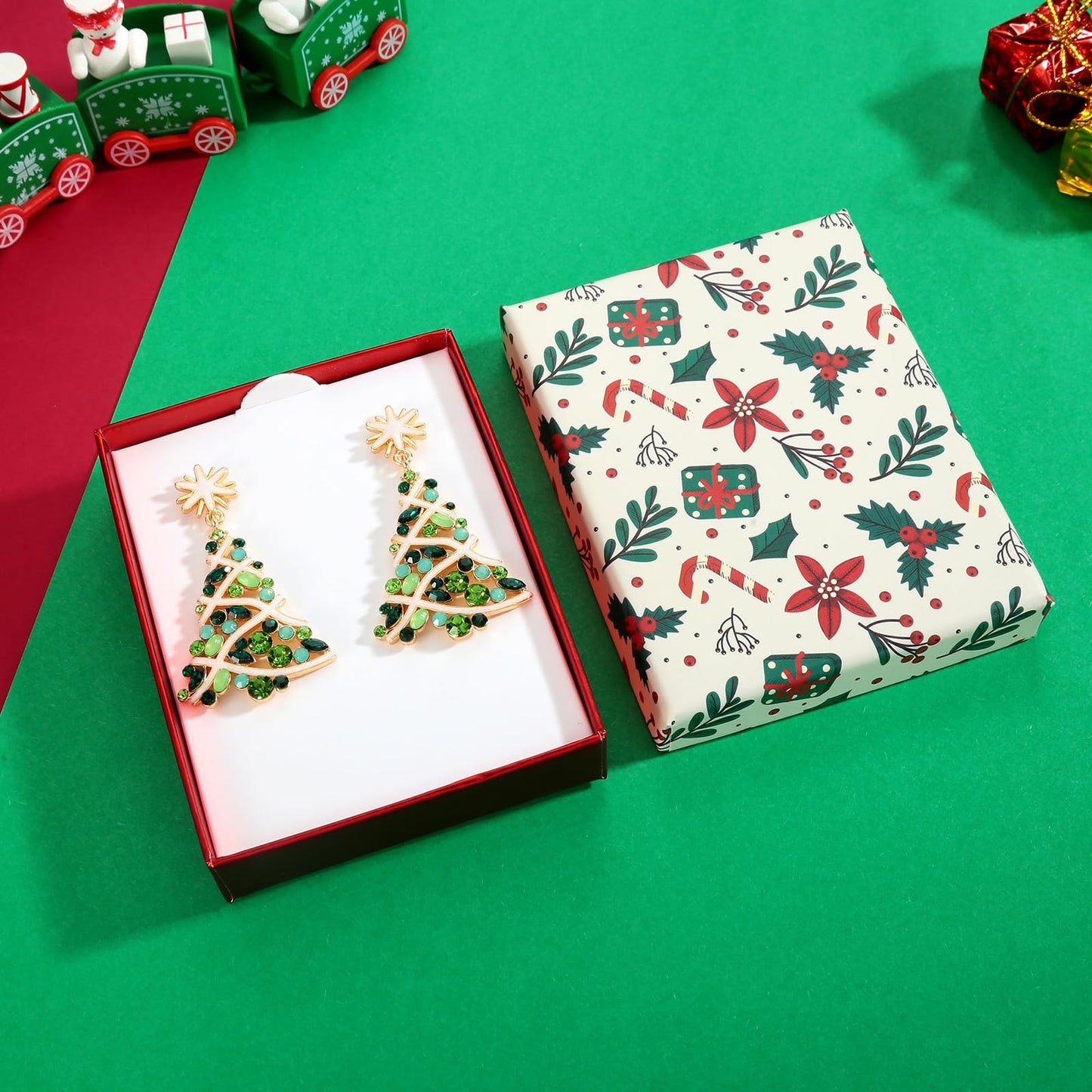 ENSKEFEN Christmas Tree Earrings for Women Snow Green Crystal Xmas Tree Earrings Dazzling Christmas Dangle Earring