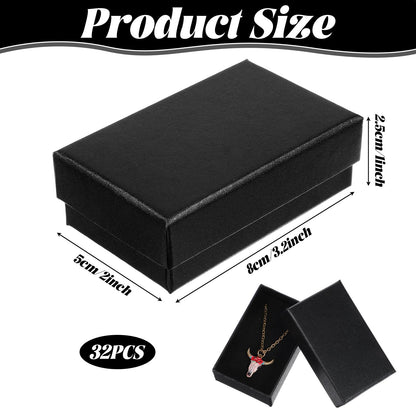 Douaowoc 32 Pcs Cardboard Jewelry Gift Boxes Jewelry Boxes Packaging Small Earring Gift Box with Lids for Necklace Ring (Black, 3.2 x 2 x 1 Inch)