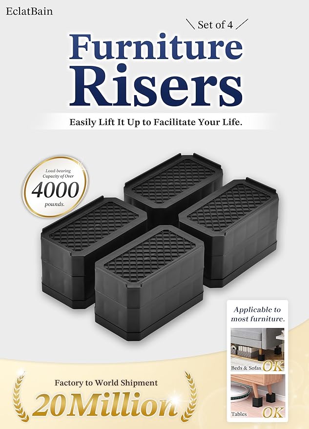 EclatBain Rectangle Bed Risers Furniture Risers Heavy-Duty Rectangular