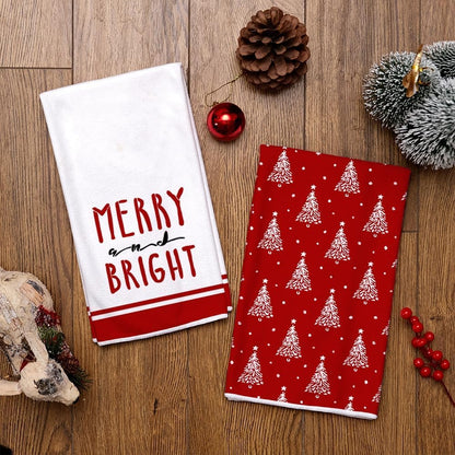 ARKENY Christmas Kitchen Towels Set of 2,Red Xmas Tree Dish Towels 18x26 Inch,Hoilday Farmhouse Home Decoration AD102