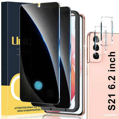 UniqueMe [2+3 Pack Compatible with Samsung Galaxy S21 5G - 6.2 inch Tempered Glass + Camera Lens Protector Screen Protector with Easy Installation Frame[9H Hardness]