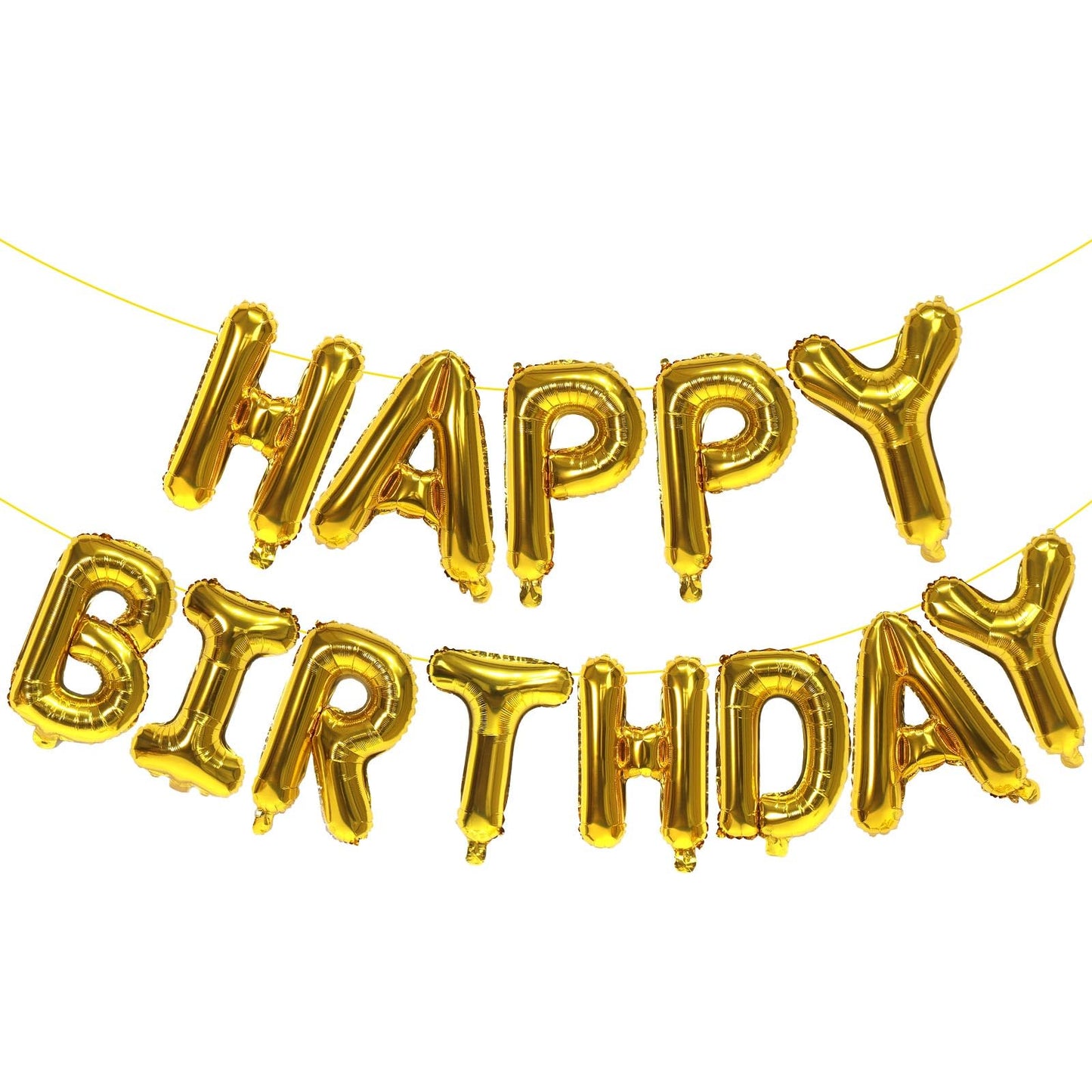 Gold Happy Birthday Balloons Banner,16 Inch Mylar Foil Letters Sign,Reusable Balloons for Women, Men, Boys & Girls Birthday Decorations Party Supplies