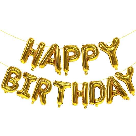 Gold Happy Birthday Balloons Banner,16 Inch Mylar Foil Letters Sign,Reusable Balloons for Women, Men, Boys & Girls Birthday Decorations Party Supplies