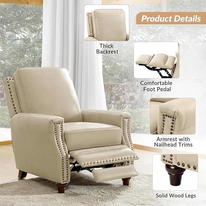 HULALA HOME Genuine Leather Manual Recliner Chairs Set of 2