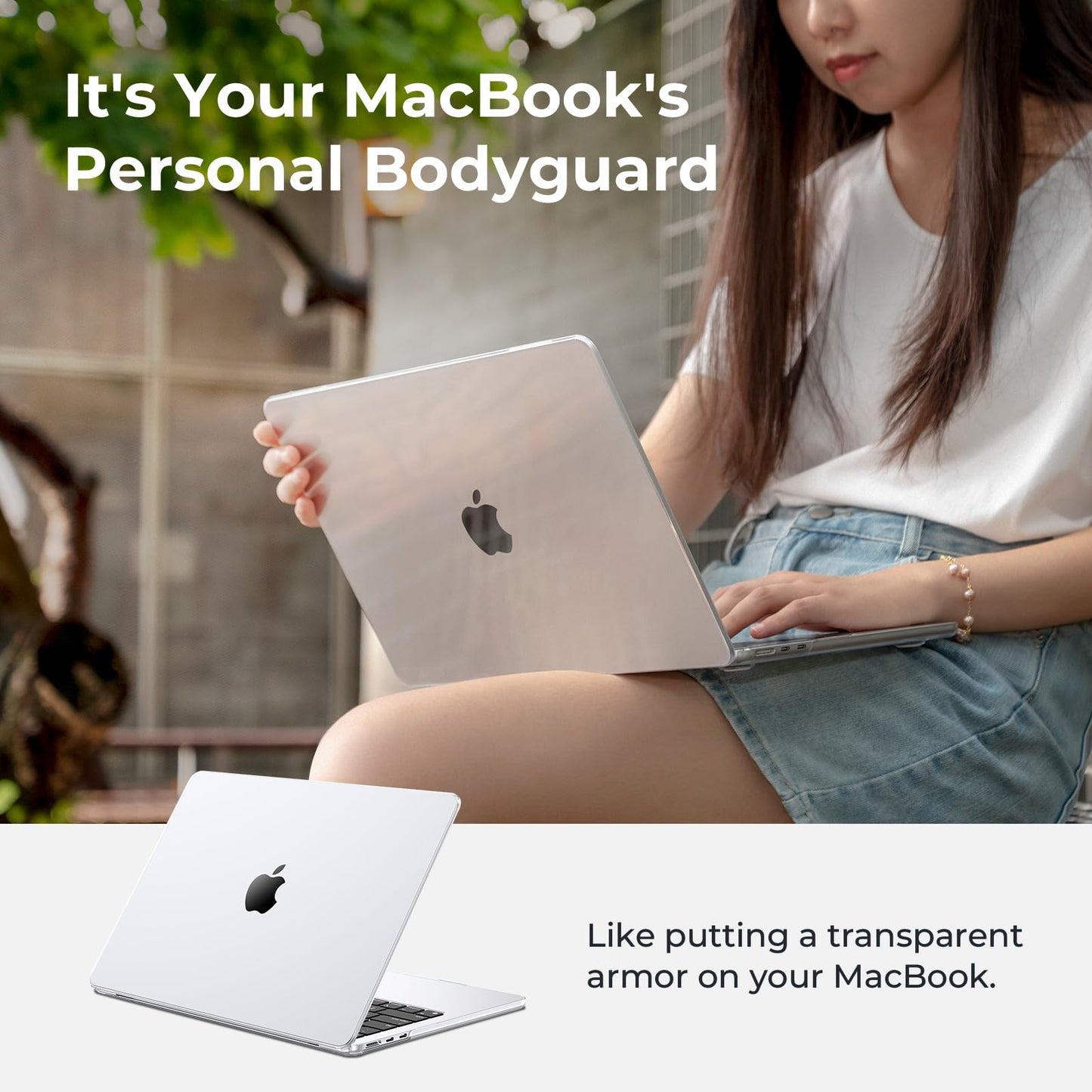 EooCoo Case compatible for M4 M3 M2 Macbook Air 15 inch A3241 A3114 A2941 with Touch ID,2025 2024 2023 Release, Transparent Plastic Hard Shell Cover, Smooth Shiny Surface, Crystal Clear