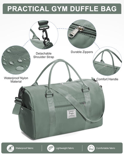 Gym Bag Womens Mens with Shoes Compartment and Wet Pocket Travel Duffel Bag for Women for Plane Sport Gym Tote Bags Swimming Yoga Waterproof Weekend Overnight Carry on Bag Hospital Holdalls