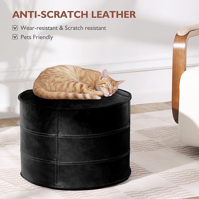 Leather Ottoman, Handmade Stuffed Square Ottoman, Genuine Leather Pouf