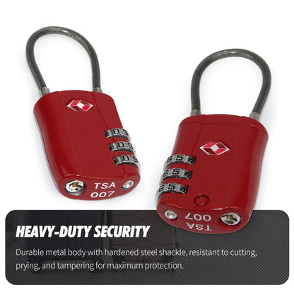 Zoofen 2 Pack Cable Luggage Locks TSA Approved,3-Digit Combination Lock with Alloy Body,TSA Accepted Padlock for Luggage/Suitcase/Backpack/Lockers/Bags/Gym(ZJY-821,Red)