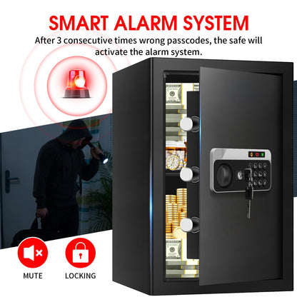 3.4 Cuft Large Home Safes Water and Fireproof, Personal Safe Box Fireproof Waterproof with Digital Keypad, Removable Shelves and Alarm System, Anti-theft Fire Proof Safe for Home Documents