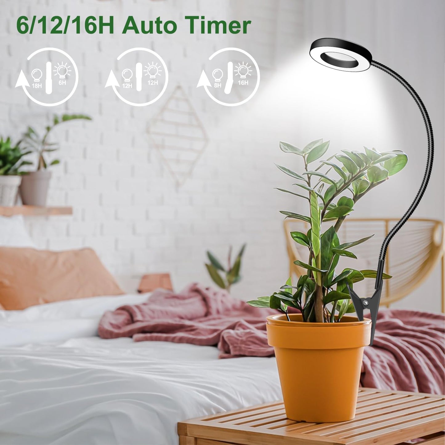 Wolezek 2 in 1 Grow Lights for Indoor Plants, 3 Colors Plant Lights with 360 Gooseneck, 48 LEDs Full Spectrum, 6/12/16H Timer, 5 Brightness, Black 3 Pack