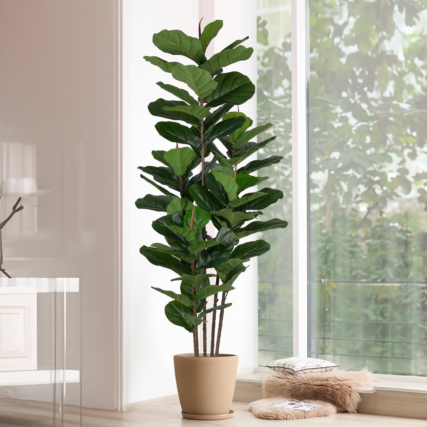 Yepdin 2 Pack Fiddle Leaf Fig Tree - Artificial Ficus Tree with Tall Artificial Plants Large 69 Fiddle Leaves -Fake Trees for Indoor Outdoor Home Decor Living Room