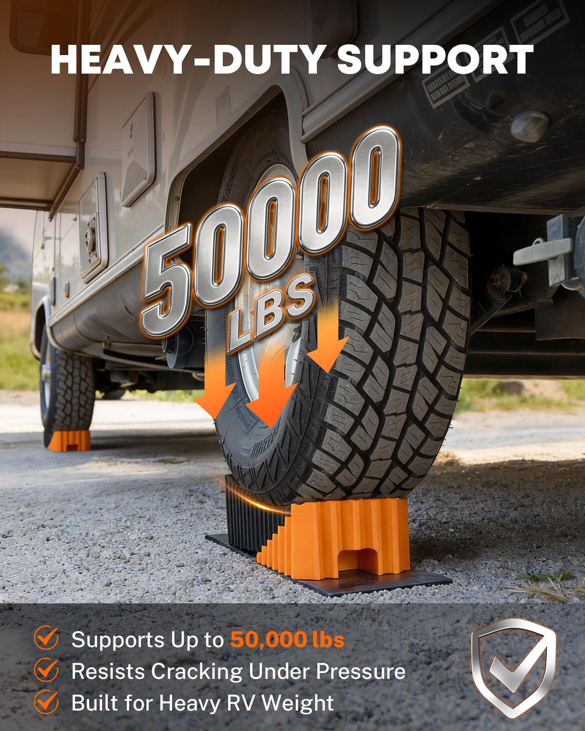 Kohree RV Leveling Blocks, Levels Up to 5", Supports Up to 50,000 lbs, Curved Camper Levelers with Wheel Chocks, Rubber Mats & Carry Bag for Travel Trailers & Fifth Wheels, Orange