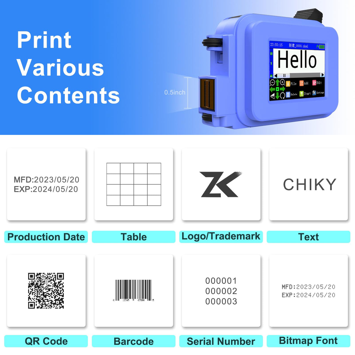 CHIKYTECH Upgraded Mini Inkjet Printer for All Materials, Portable Printing Machine for Date Time Barcode Logo Qrcode Batch Number Image Icons (Mini Inkjet Printer)