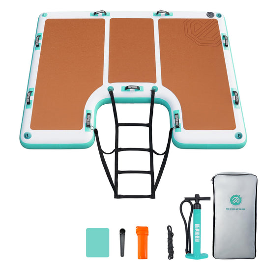 niphean Floating Dock, Non-Slip Inflatable Dock with Upgraded Ladder & 9 Handles, Sturdy Floating Docks for Lakes，Durable Floating Island for Families, Portable Carry Bag, 8×6ft/ 8×10ft