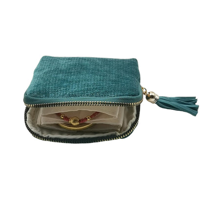 WHSLILR Small Travel Jewelry Case - Jewelry Travel Organizer Bag with Tassel Zipper for Bracelets, Necklaces, Bangles, Jewelry Organizer Storage Bag Gift for Women Girls - LJB001-Blue