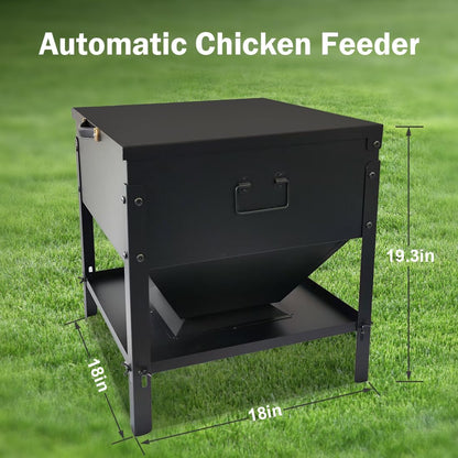 DOLEMODUO Metal Chicken Feeder No Waste, Large Capacity Poultry Feeder, Adjustable Galvanized Steel Chicken Coop Feeder with Lid and Handle