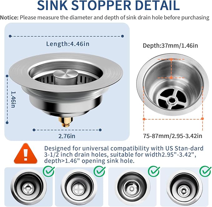 3-in-1 Kitchen Sink Drain Strainer