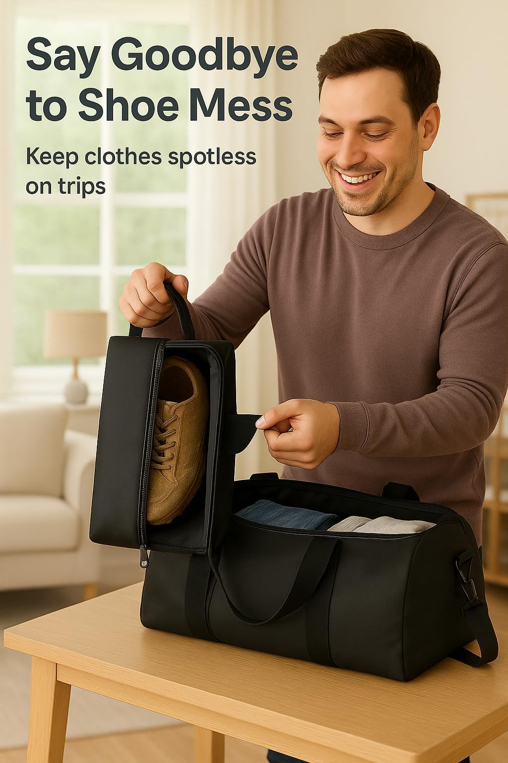 Shoe Bag for Travel, Gym & Sports – Water-Resistant Shoe Bag Cover/Pouch with Transparent Mesh Panel, Durable Zipper & Carry Handle – Fits Men’s Size 12 – Keeps Clothes Clean & Odor-Free | Pack of 3