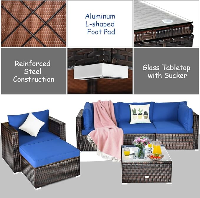 Tangkula 6 Pieces Wicker Patio Furniture Set, PE Rattan Outdoor Sectional