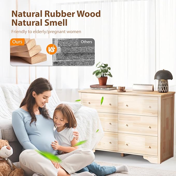 VINGLI 6 Drawer Dresser with Unfinished Solid Wood