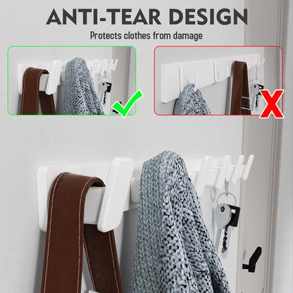 Coat Hook Wall Rack Hanger - White Coat Rack with 6 Hooks Wall Hooks for Hanging Hat Key Bag Towel Wall Mount Coat Holder