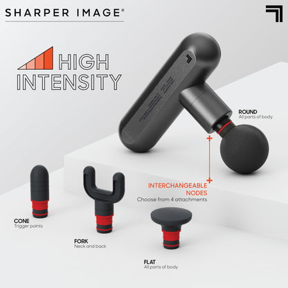 Sharper Image Percussion Massage Gun, Powerboost Move, Lightweight & Portable, 4 Attachments, 4 Speeds, Full Body Back & Shoulder Massager for Deep Tissue Muscle Recovery, Pain Relief & Soreness