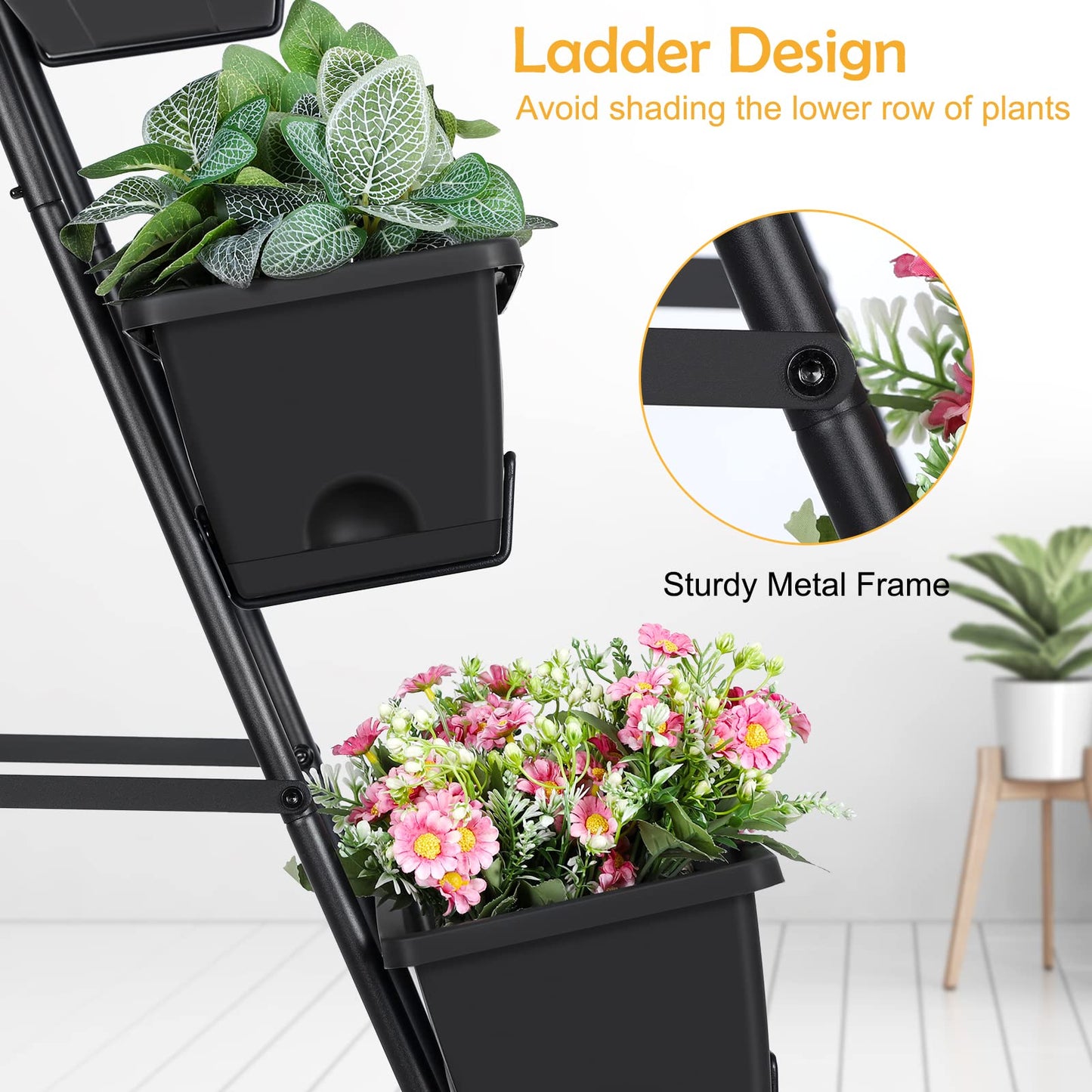 OYEAL Raised Garden Bed 4 Tier Vertical Garden Planters Indoor Outdoor Raised Planter Box with Legs Elevated Herb Garden Planter for Flowers Vegetables Plants, Black