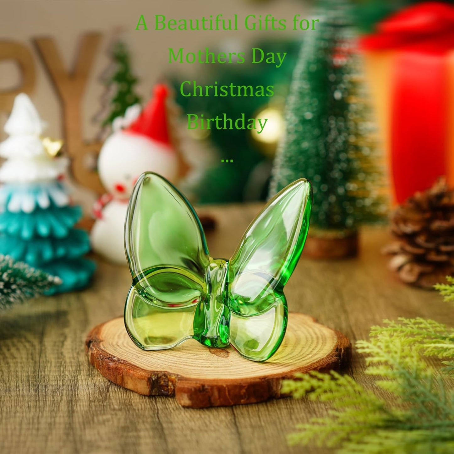 kanpura 3" Crystal Butterfly Figurine,Green Glass Butterfly Statue,Crystal Animal Collectible Figurine for Christmas Home Decor