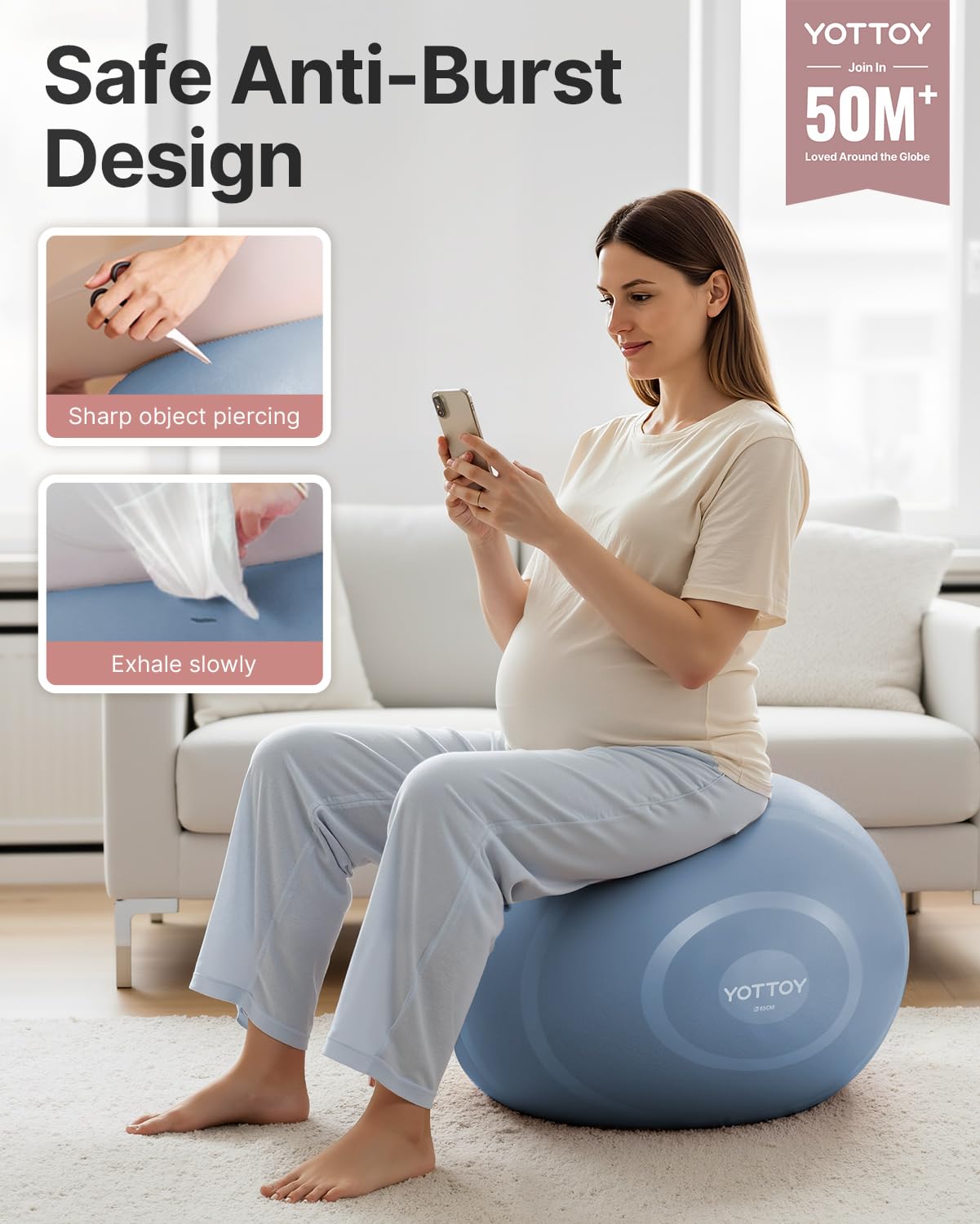 YOTTOY Anti-Burst Exercise Ball for Working Out, Yoga & Pregnancy, Extra Thick Workout Ball for Physical Therapy & Fitness