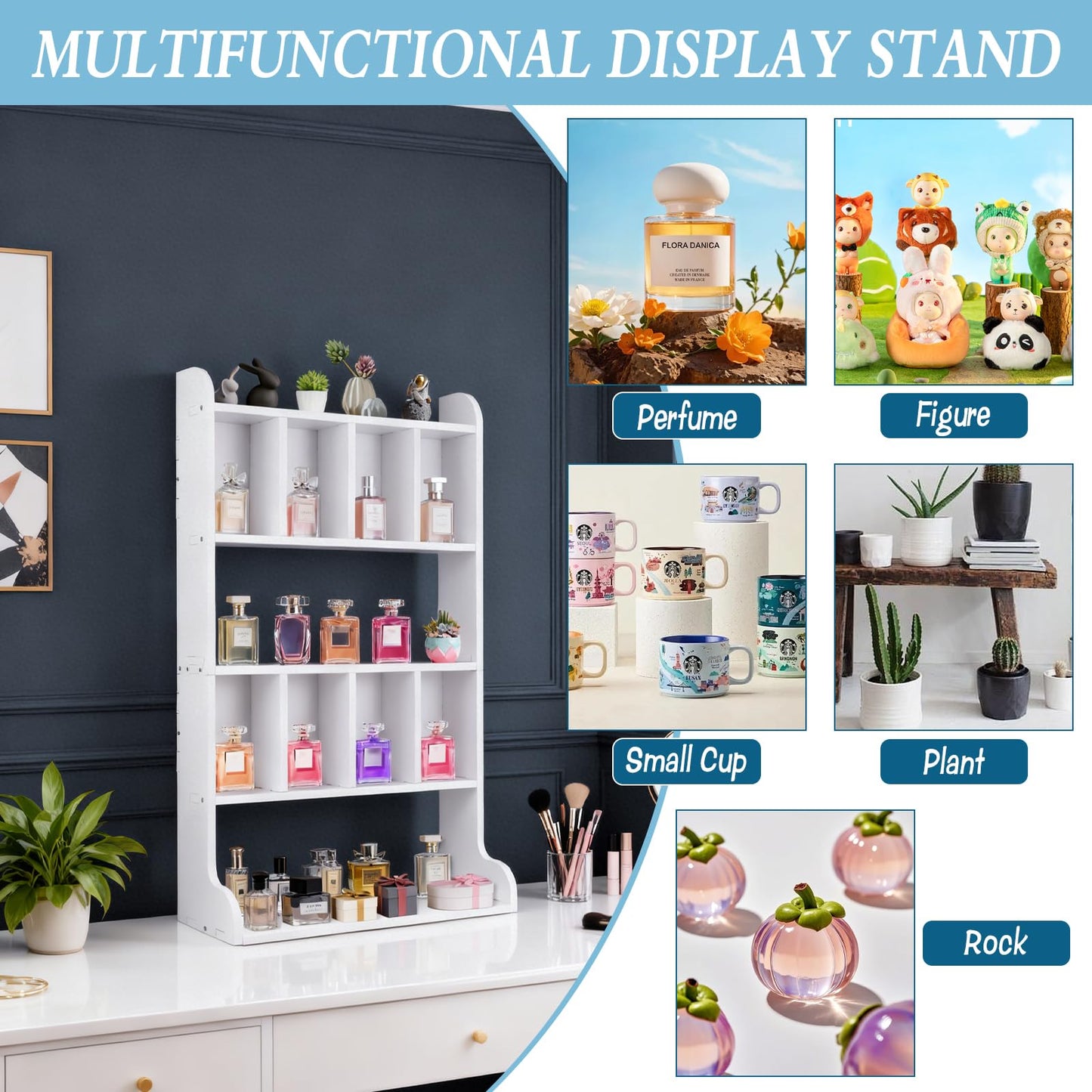 Zoketriton Perfume Organizer Display Case Multi-Tier Trinket Display Shelf for Perfume Crystal Storage Fragrances Collectibles Figures Miniatures Cosmetics Shot Glasses