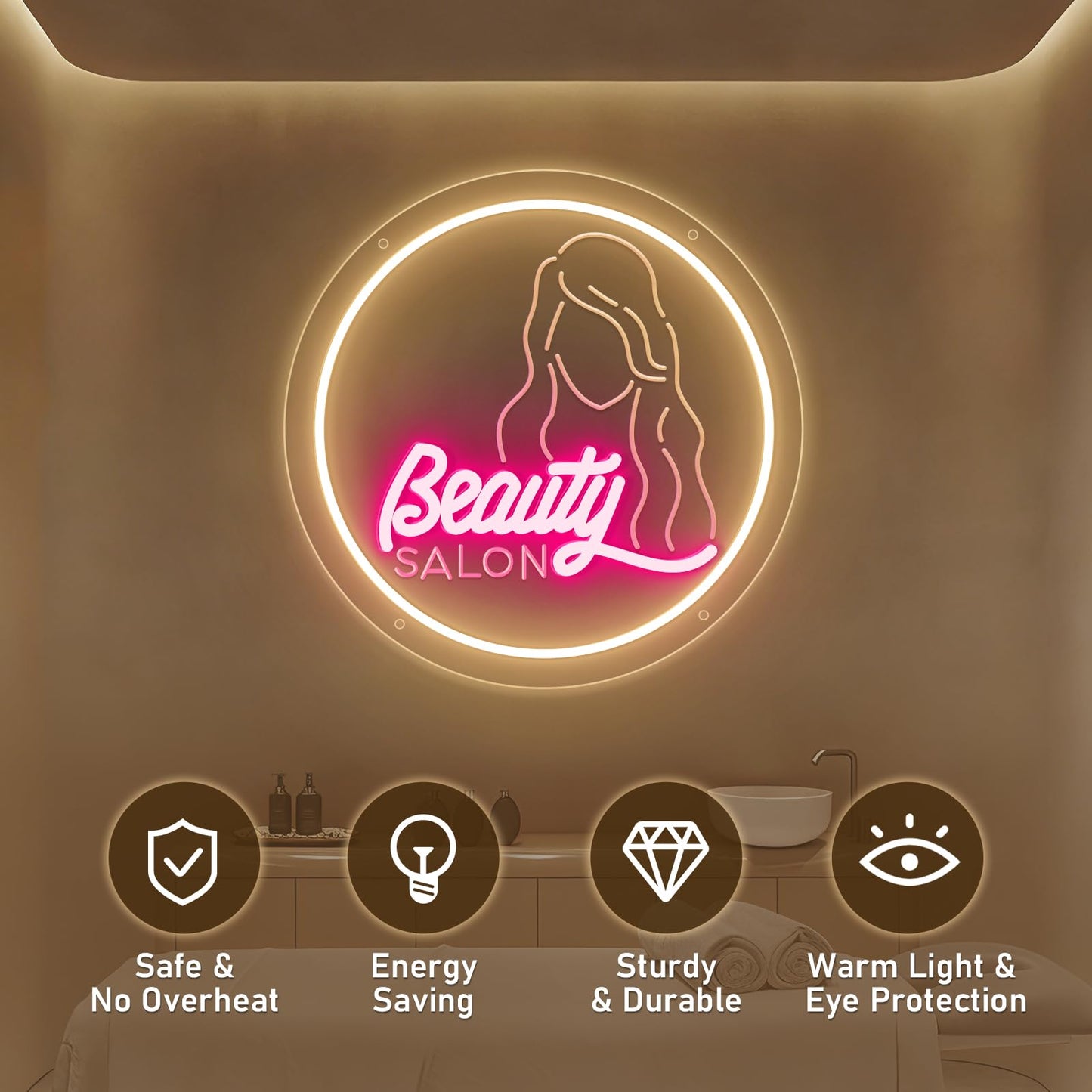 Beauty Salon Neon Sign Beauty LED Neon Light Dimmable USB Powered Adjustable Brightness Light up Sign for Spa Salon Nails Browing Waxing Room Decoration Festival Birthday Chritmas Gifts 35cm*35cm