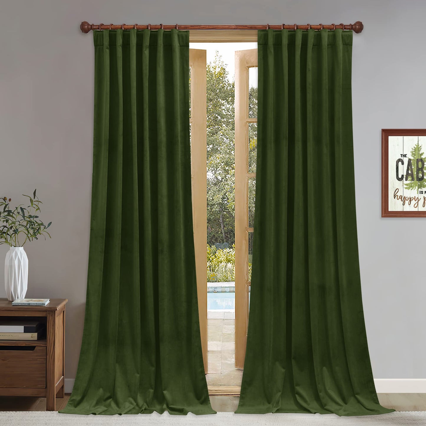 StangH Moss Green Curtains 108 inches Long - Luxury Velvet Room Darkening Sliding Door Drapes Thermal Insulated Soundproof Room Dividers for Closet, W52 x L108, 2 Panels