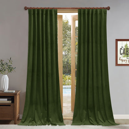 StangH Moss Green Curtains 108 inches Long - Luxury Velvet Room Darkening Sliding Door Drapes Thermal Insulated Soundproof Room Dividers for Closet, W52 x L108, 2 Panels