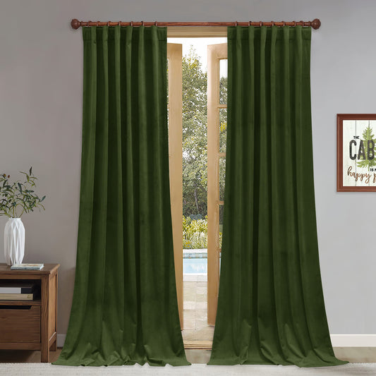 StangH Moss Green Curtains 108 inches Long - Luxury Velvet Room Darkening Sliding Door Drapes Thermal Insulated Soundproof Room Dividers for Closet, W52 x L108, 2 Panels