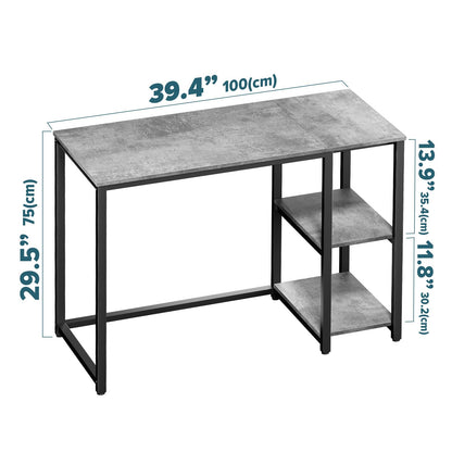 SINPAID Computer Desk 40 inches with 2-Tier Shelves Sturdy Home Office Desks with Large Storage Space Modern Gaming Desk Study Writing Laptop Table, Gray
