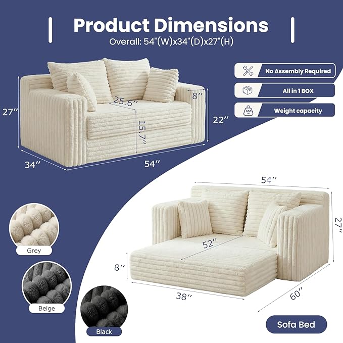 3-in-1 Convertible Sofa Bed: Boneless Loveseat Sleeper & Folding Couch Bed