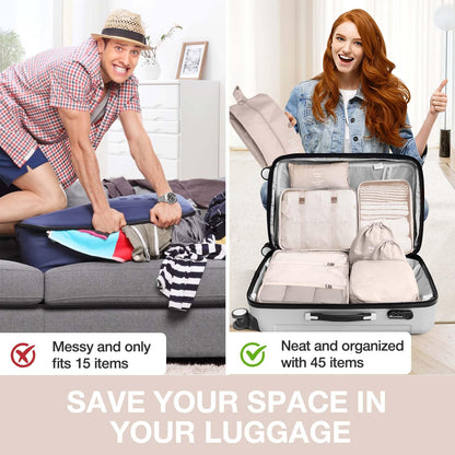 9 Set Packing Cubes for Suitcases,Packing Cube with Shoe, Cosmetics, Clothing, and Accessories Bags Packing Cubes for Travel Luggage Organizer Women Men(Beige)