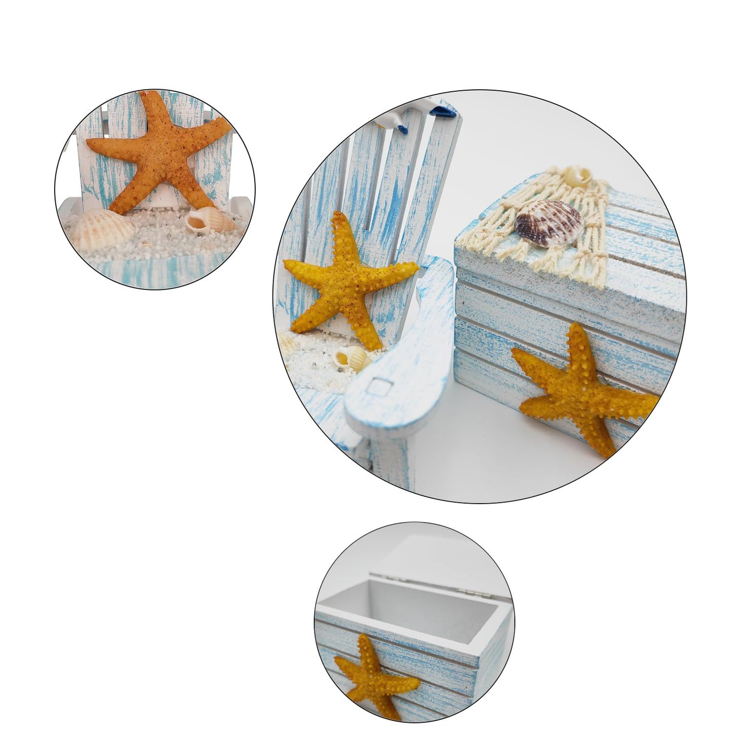 AzsVbvs 2 Pack Wooden Handmade Mini Chair Box Beach Decor Nautical Theme Decoration for Home Office Desk (Starfish)