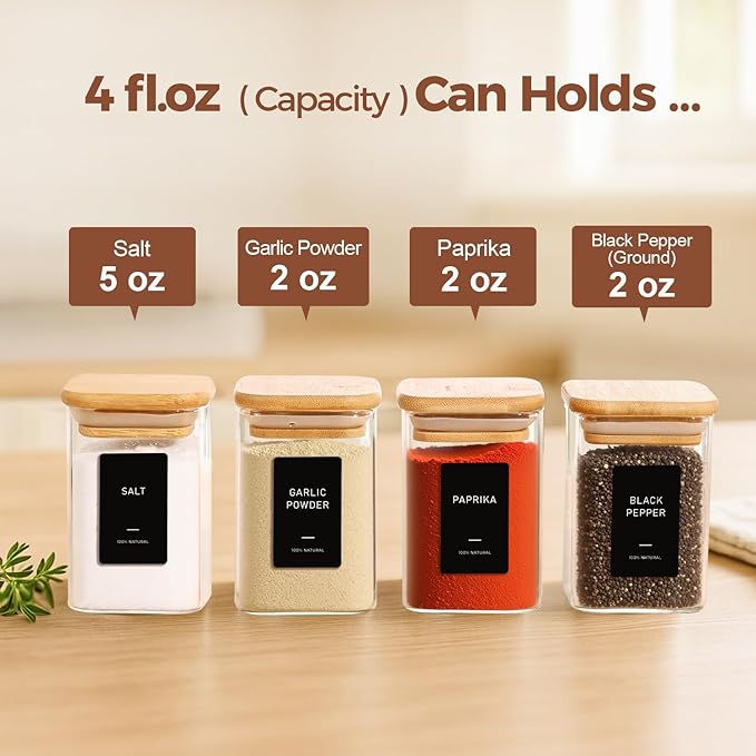 ComSaf Spice Jars with Label 4oz 16 Pack, Glass Spice Jars with Bamboo Lid