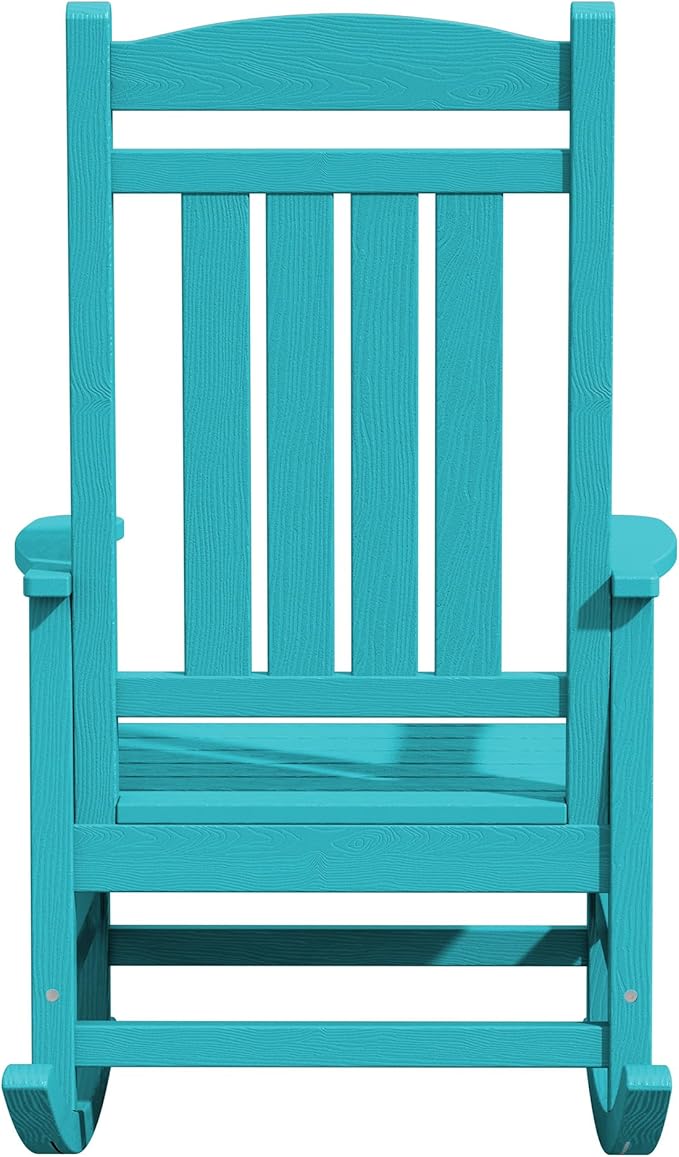 KINGYES Outdoor Rocking Chair Set of 2, High Density Polyethylene Patio Rocking Chairs with 330lbs Support for Adults, Aruba Blue