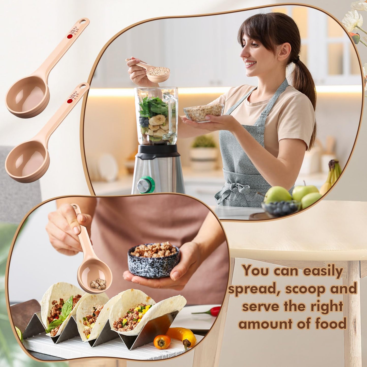 Teenyyou 10 Pcs 2 oz Foodservice Products Measure Spoon with Short Handle Measuring Scoop Miser Food Grade Solid Portion Control Spoon for Oatmeal Creatine Coffee Grains Spices Powders(Beige)