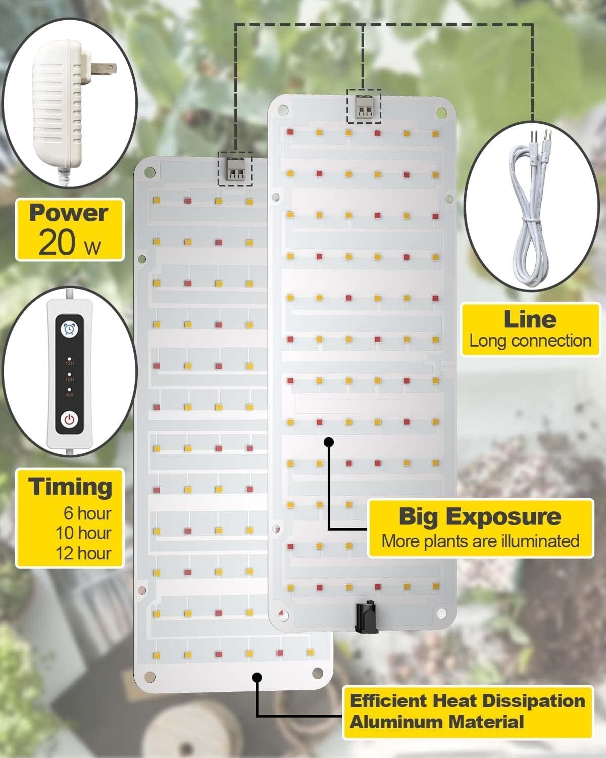 APLANT Grow Light,20W Ultra-Thin LED Grow Lights for Indoor Plants Full Spectrum, 6/10/12H Timer Plant Light, 132 LEDs Under Cabinet Plant Growing Lamp Strip for Seedlings, Veg, Flower 2-Pack
